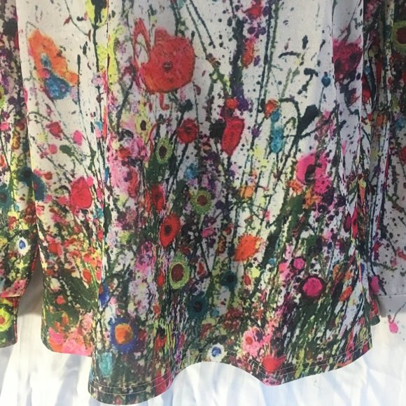*HOST PICK* Misslook Pullover Top Womens Large Long Sleeve Blouse White Flower - Picture 4 of 16